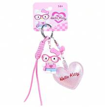 Miniso Hebilla de cuerda de mano Hello Kitty Fashion Sweetheart, colgante de llave con corazón 3D KT, accesorio para mochila para niñas (1 pieza) - Rosa - Ver 7