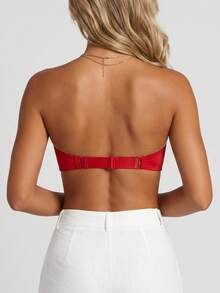 1PC Women's Halter Neck Front Closure Underwire Bra Anti-Slip Adjustable Push Up Bra - Red - View 5