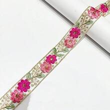 1/5碼花卉刺繡蕾絲緞帶飾邊，金色金屬亮片網格花朵貼花布料，適用於婚紗縫製、衣飾裝飾、包袋製作、髮飾DIY手工與縫紉初學者 - 多色C - 查看 15