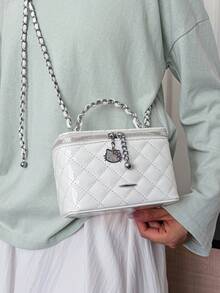 BEIKAMU 1pc Niche Design Rhombus Pattern Handheld Box Bag, New Season Lipstick Coin Purse, Elegant Chain Shoulder Crossbody Bag - White - View 2