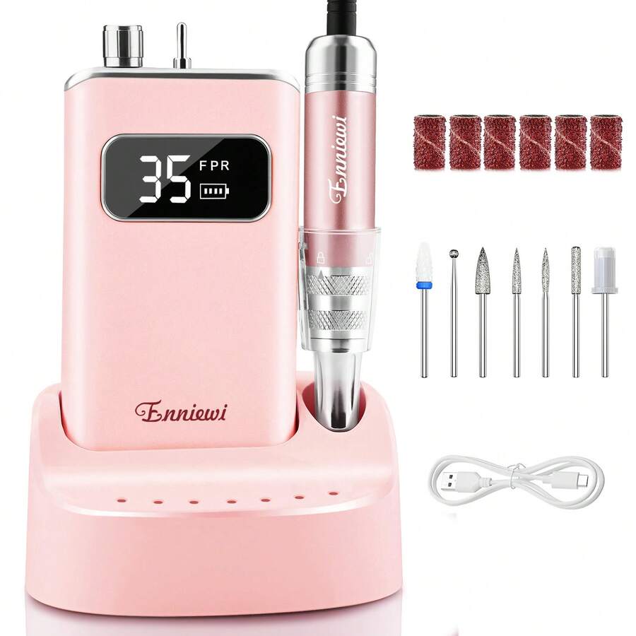 enniewi Electric Nail Drill, Portable Nail Drill Set, Equipped With A Rechargeable Base, Cordless Electric Nail Drill, Suitable For Removing Gel And Acrylic Nails, Home Salon Pedicure And Manicure Tool