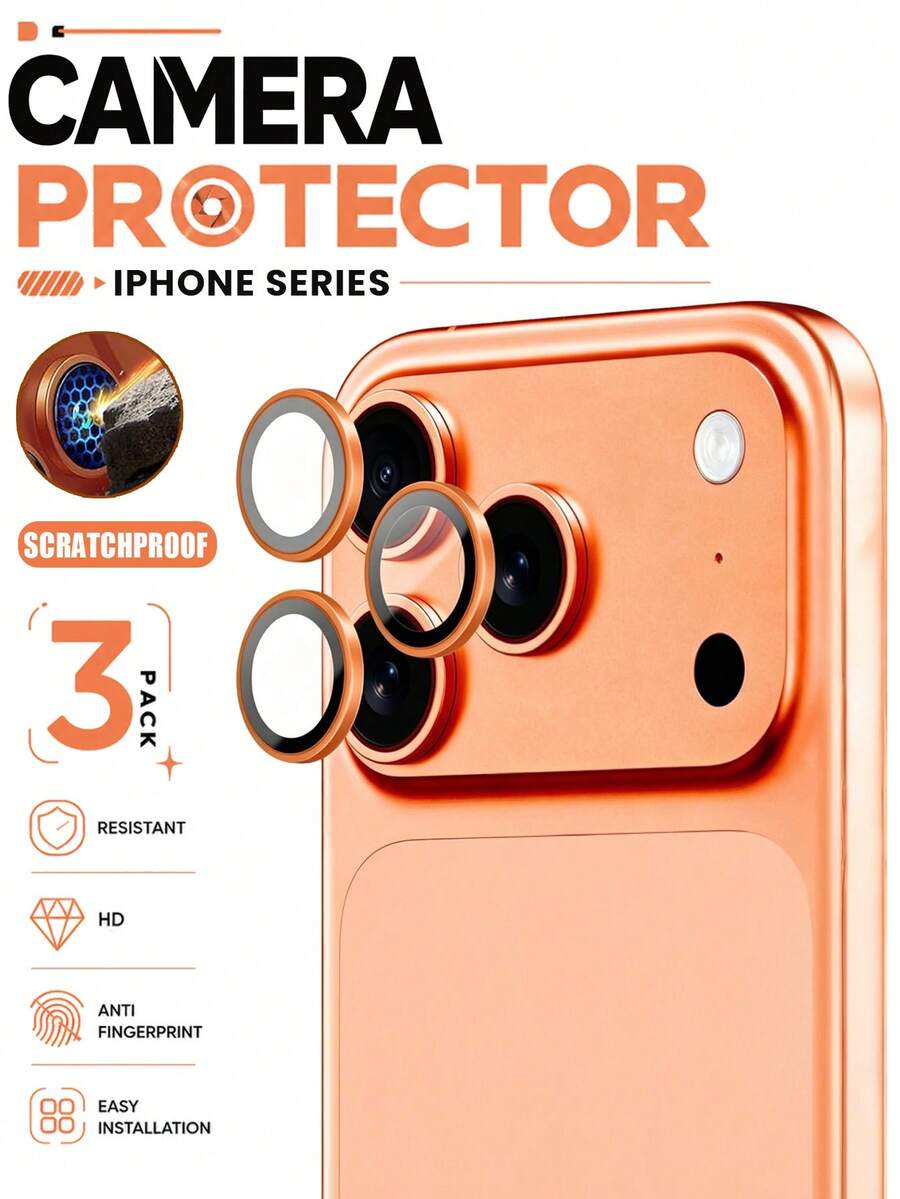 3 Paquetes - Naranja - Protector de Lente de Cámara Compatible con iPhone 17 Pro/Pro Max [Lente AR], Tapa de Lente, Recubrimiento AF/AR, Estructura Óptica de 7 Capas, Se Ajusta Perfectamente al Body, Accesorio para Teléfono, Compatible con Fundas de Teléfono. - Naranja Quemada - Ver 1