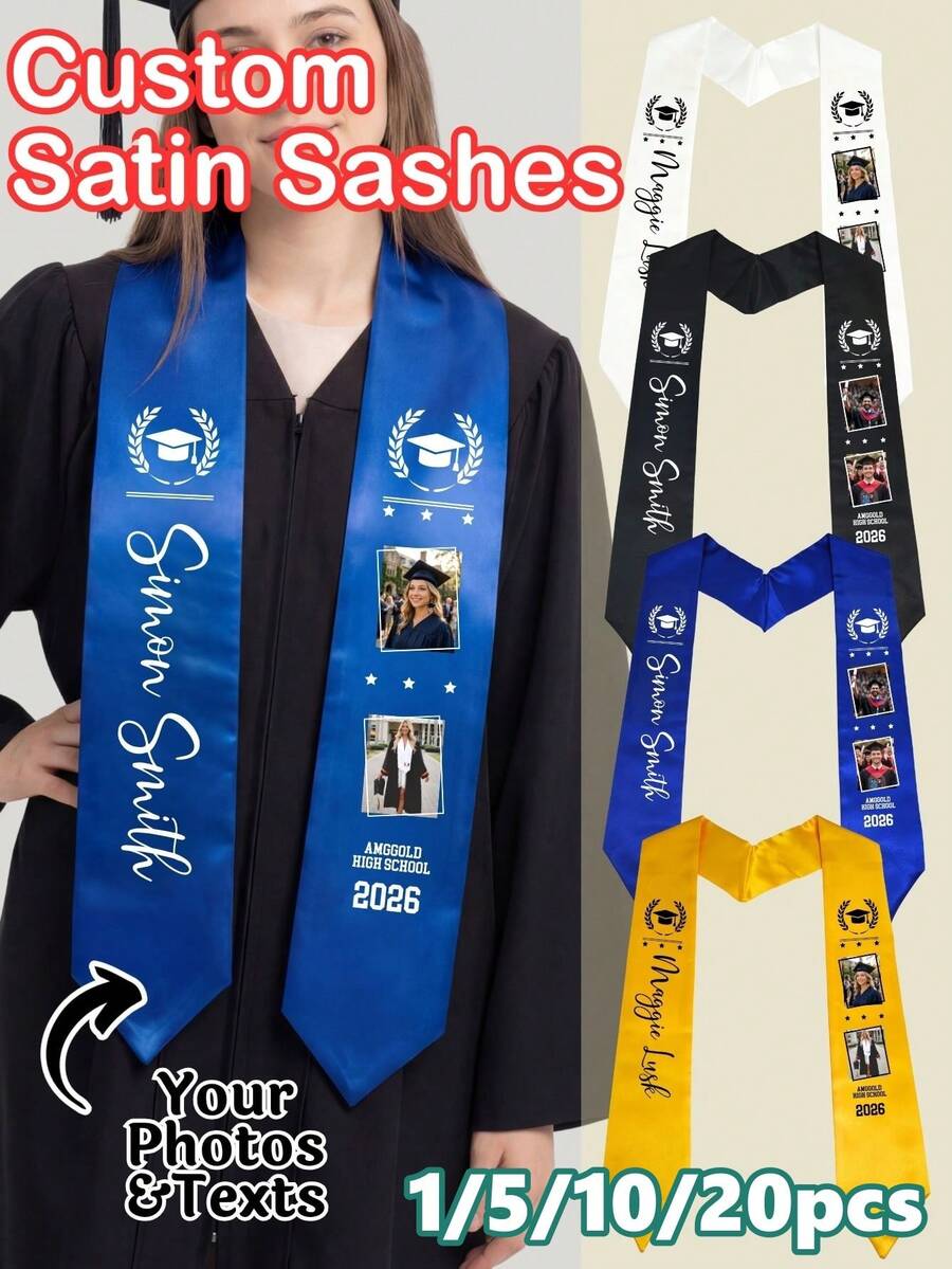 1/5/10/20pcs Customized 2026 Graduate Sashes - Personalized Name Graduation Sashes, Customized Photo & Text Graduation Sashes, Unisex Graduation Ceremony Gifts, Personalize Your Graduation Day! Name And Photo