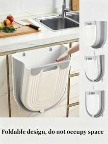 Wall-Mounted Folding Trash Can, Kitchen Cabinet Hanging Garbage Bin, Hands-Free Lid, Removable Inner Liner, Under Sink Trash Can, Compact Space-Saving Storage, Suitable For Bathroom, Office, Bedroom, Diaper Pail Alternative, Easy Installation, Stainless Steel Hook - A - View 3