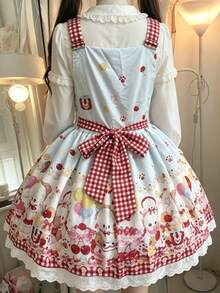 1件裝 Lolita 甜美可愛圍裙洋裝，僅洋裝，Lolita 套裝服飾，秋季 - 淺藍色 - 查看 6