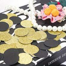100pcs Confetti Gold & Black Round Paper Confetti For Birthday Wedding Party Table Decoration, 50pcs Each - View 5