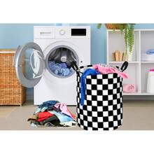 1PC Classic Black And White Checkered Double-Handle Laundry Basket, Vintage Racing Check Pattern Foldable Storage Bin, Minimalist Style Bedroom Storage Bucket, Suitable For Clothes And Miscellaneous Storage - View 5