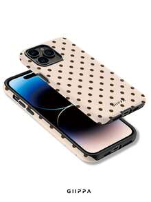 GIIPPA 1件杏色背景搭配棕色波點圖案設計手機殼，適用於Phone 17 Pro Max，兼容Phone 16 Pro Max、15 Pro Max、14 Pro Max，韓系高端時尚趣味手機殼，兼容11/12/13/14/15/16 Pro Max Plus，優雅設計男女皆宜，送給女友的聖誕節、情人節、復活節、婚禮季與生日完美禮物！ - 彩色 - 查看 3