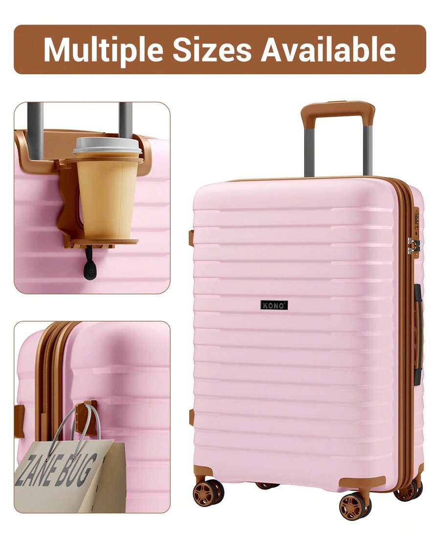Carry On Suitcase Small 20 Inch Cabin Luggage Medium 24 Inch Large 28 Inch Ribbed PP Hardshell Expandable TSA Lock Cup Holder 3 Piece Luggage Set