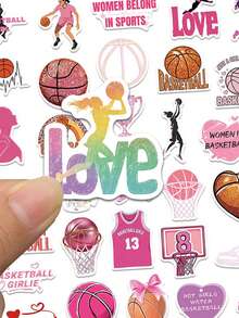 50 piezas Pegatinas de mujeres en deportes, pegatinas de baloncesto rosa, pegatinas de gimnasio, calcomanías de eslóganes estéticos para portátil, mochila, sobre, etiqueta, revista, Tumblr, regalos deportivos - Rosa - Ver 3