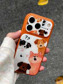 Cute Cartoon Peeking Cat & Dog Phone Case, Corning Orange Glossy Creative Design - Compatible With Apple 17 Pro Max Air 16 15 14 13 12 11 Pro Max Plus 14/15/16 Pro, Niche 17pm Protective Cover - Orange - View 2