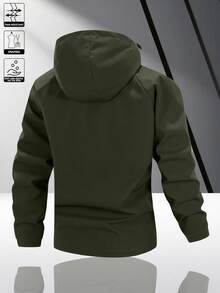 Men's Multi-Color Multi-Pocket Hooded Utility Jacket, Durable & Wrinkle-Resistant Fabric, Windproof Design, Outdoor Functional Style, Suitable For Daily Wear & Commuting, Versatile & Personalized - Army Green - View 2