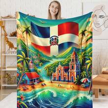  1pc Dominican Republic Culture Flannel Blanket – Dominican World Cup, Flag Colors, Hibiscus, Merengue Dancers, Baseball, Punta Cana Beach, Santo Domingo. 280GSM For Couch, Dorm. Cozy Tapestry For Bedroom. Gift For Caribbean Travel & Culture Lovers - Multicolor 1 - View 4