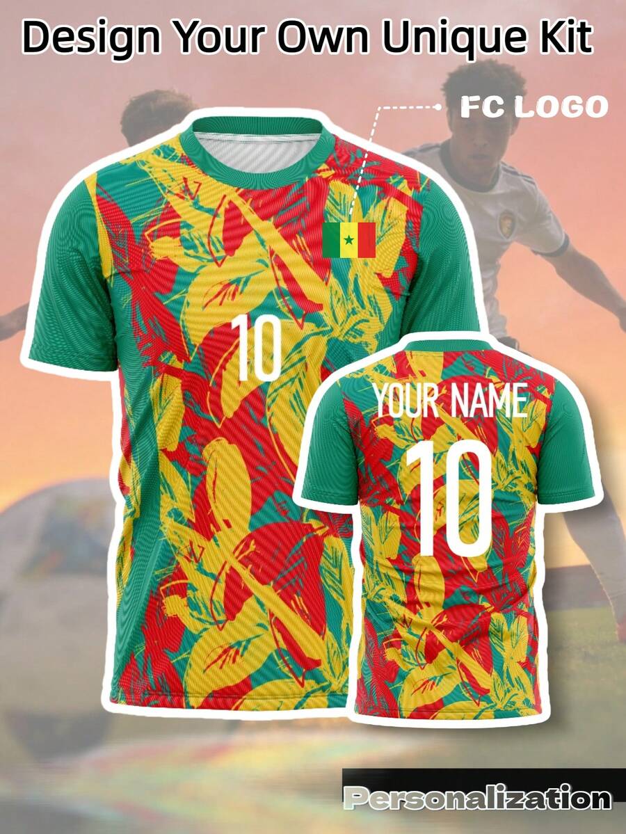 Senegal Training Football Jersey - Personalized Name And Number, Leaf Pattern Breathable Football Shirt, Customized For Senegal Lions Fans, Training Customized Men's Sportswear, 2026 Football Match - Green - View 1