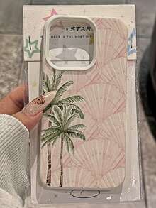 1件新款粉色貝殼與棕櫚樹美學圖案 啞光荔枝紋理 全鏡頭保護 TPU 防摔時尚手機殼 防指紋保護殼 相容 iPhone 11 12 13 14 15 16 17 Pro Max/Plus A56/55/54/53/52/51 S25/24/23/22/21 系列 - 彩色 - 查看 3