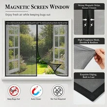 Magnetic Mosquito Screen, Window Mosquito Net, Dense Polyester Fiber Mesh, Magnetic Closure Screen Door/Window To Prevent Mosquitoes And Flies From Entering, With Hook & Loop & Thumbtacks - Black - Black - View 1