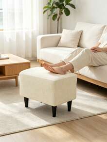 1pc Solid Color Fleece Stool Cover, Removable And Washable Casual Footstool Protector, Suitable For Living Room, Bedroom, Kitchen, Patio, Garden And Multiple Occasions, Single Piece Not Set - White - View 4