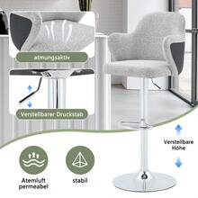 Modern Bar Stool Set (Set Of 2) / High-Quality Linen Bar Stools, -Plated Steel Frame / Easy To Install / High Load Capacity / Suitable For Home Bars And Restaurants - 淺灰色+黑色 - 查看 5