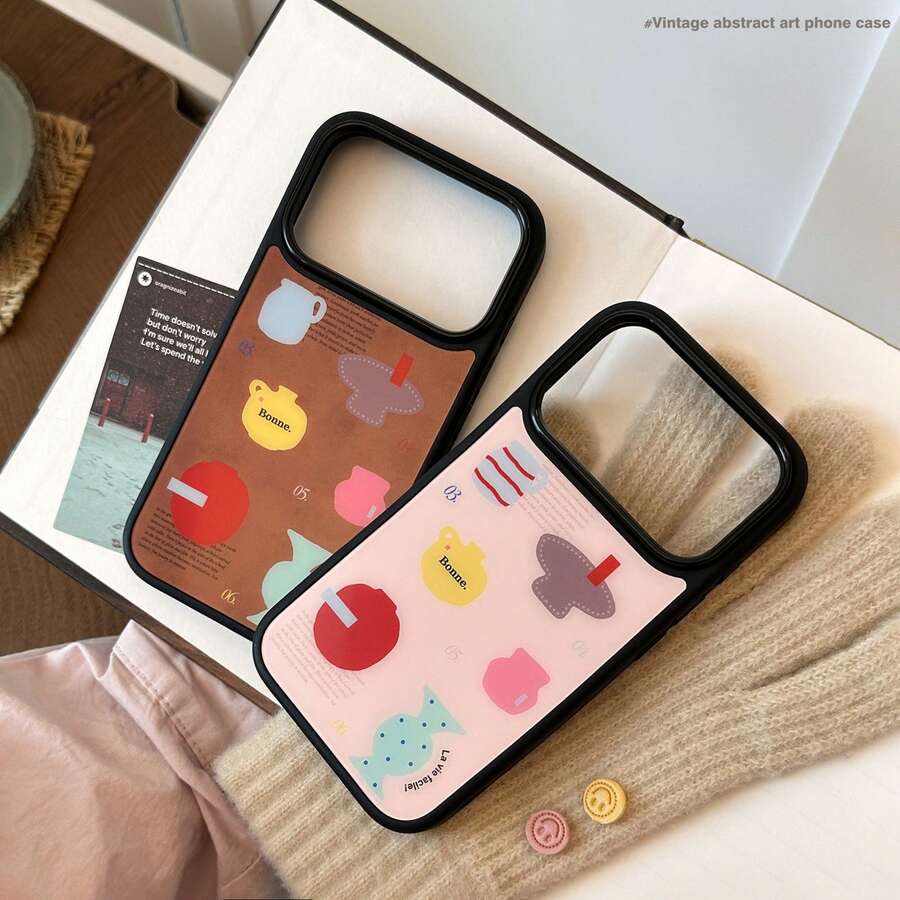 GUCADI Colorful Geometric Vase Phone Case, Compatible With IPhone 17 Pro Max, Apple 16 Pro, 14/15. It Has A Unique High-End Texture, Durable And Scratch-Resistant. It Features Uniqueness, Black Background, Geometric Patterns, Graffiti, Minimalist Art, Personalized, Creativity, Geometric Design, Simple Style, Contrasting Colors, Niche, Style.