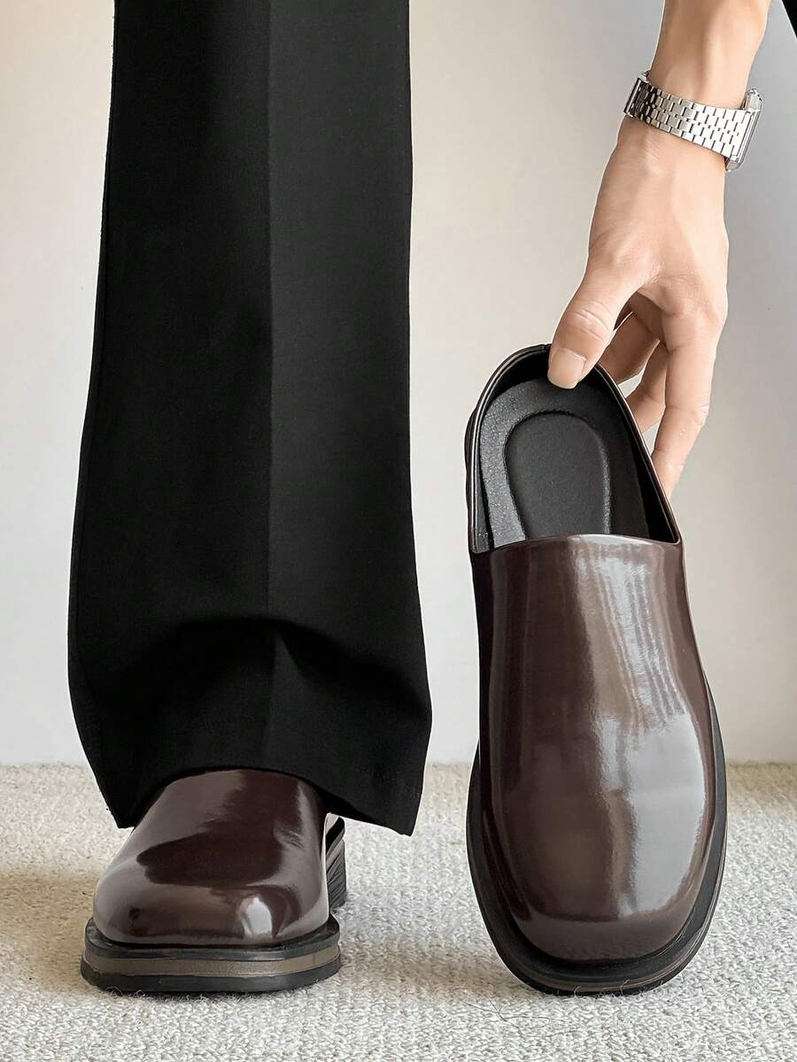 Men's Mules Loafers, Comfortable Casual Outdoor Party Smooth Leather Loafers, Men's Shoes - Brown - View 1