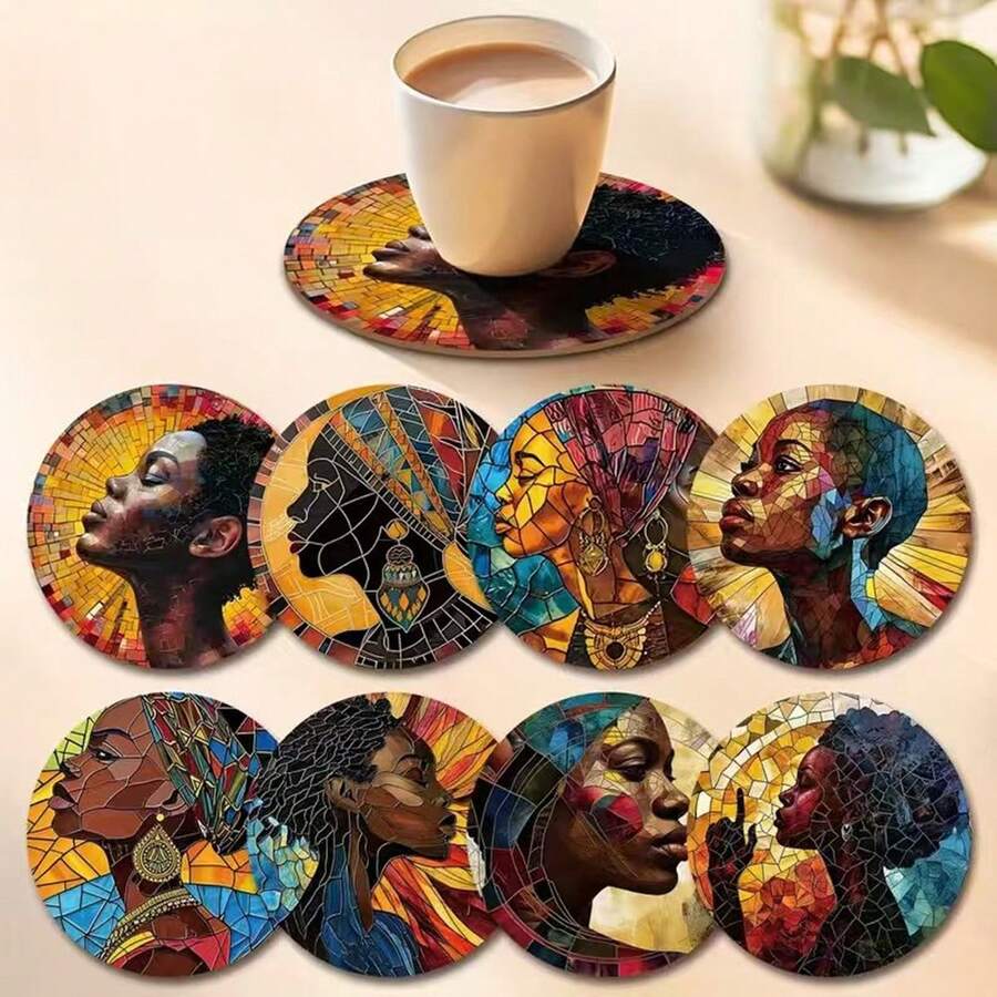 8pcs Coaster Set, Heat Resistant Pads Suitable For Home, Cafe, Afternoon Tea, Room Decor, Theme Party, Christmas And Valentine's Day Gift, 1 Set 8pcs, 200 Sets 1600pcs - Multicolor - View 1