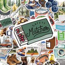50Pcs Whimsical Vintage Outdoor Stickers, Rustic Mountain Bear Camping Gear Illustration Decals, Great For Notebook Decor, Gift Bag Fillers & Hiker DIY Crafts School Supplies - 7*6*1 - View 2