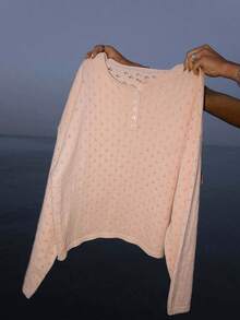 FOR BEAUTY Women's Spring/Autumn/Winter Pink Y2K Casual Long Sleeve Hollow Knit Sweater, Round Neck Fall - Shrimp Powder - View 4