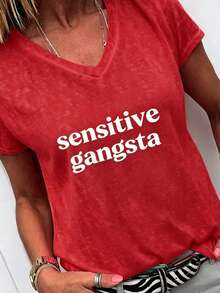 Sensitive Gangsta  Quote T-Shirt Meme God Forbid L'm A Sensitive GangsterGraphic Tee,ImAMommyMamacita T-Shirt Gift For Hereasterback To Schoolvacation - 紅色2 - 查看 9