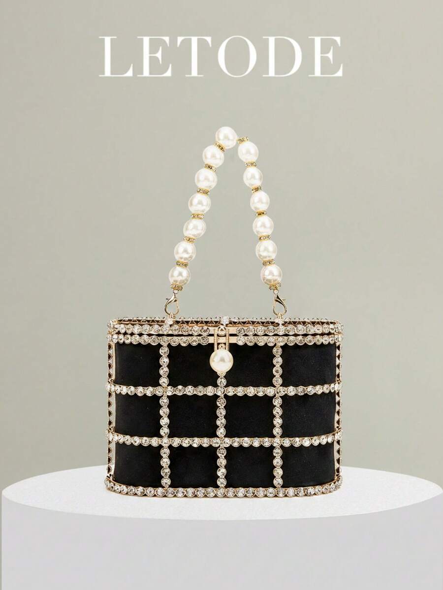 Diamond Metal Clutch Bag - Black - View 1