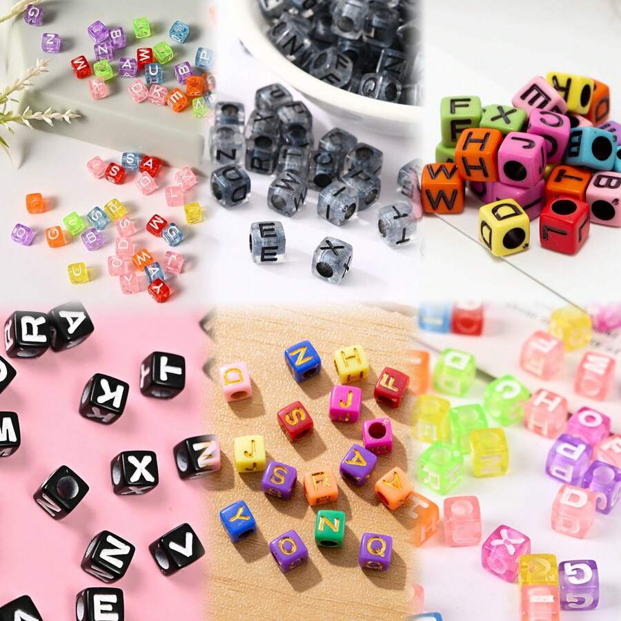 150/200Pcs 6x6mm Acrylic Random A-Z Alphabet Beads – Multicolor Square ...