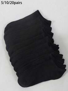 5/10/20 Pairs Black & White Women's Low-Cut No-Show Socks, Elastic Sole, Solid Color, Breathable Sports Socks, All Season Basic - Black - View 1