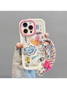 Colorful Star & Letter Painted Skin-Feel Anti-Drop Phone Case With Lanyard, Compatible With Ip14, Ip14pro, Ip14promax, Ip13, Ip13pro, Ip13promax, Ip11, Ip11promax, Ip12, Ip12pro, Ip12promax, IpXR, IpXS, Ip15, Ip15pro, Ip15promax, Ip16, Ip16pro, Ip16promax, Ip17, Ip17pro, Ip17air, Ip17promax, Premium Anti-Drop Phone Case - Multicolor - View 3