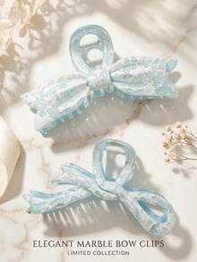 2PCS Printed Bow Hair Clips, Suitable For Thick Hair, Minimalist Design Large Hair Clips, Suitable For Thick Or Thin Hair. Durable Non-Slip Hair Clips For Women, New High-End Autumn/Winter Hair Accessories Launched In 2026, Essential Accessories For Women's Holiday Outfits And Summer Styling. - Multicolor - View 2