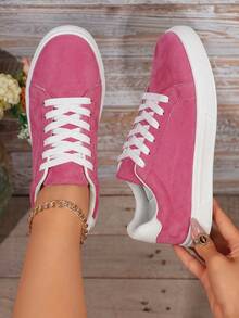 Women's Lightweight Minimalist Low-Top Skate Shoes, Lace-Up Breathable Non-Slip Durable Sports Sneakers, 2026 Autumn New Arrival - Pink - View 3