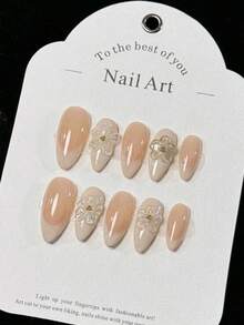 10pcs Pure Handmade White French Edge 3D Flower Daily Nude Exquisite Cute Simple Fashion High-End Fake Nails Handmade Press On Nails - White - View 2
