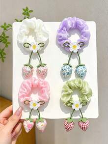 1pc Cute Strawberry Pendant Scrunchie For Girls, Suitable For Daily Wear, Back To School Season - Multicolor - View 2