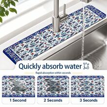 1pc Patterned Anti-Slip Diatomite Mud Faucet Drain Pad, Quick-Dry Absorbent Sink Splash Guard Mat, Rubber Base, Suitable For Kitchen/Bathroom Faucet - Multicolor - View 7