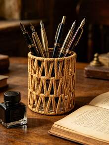 1pc Handmade Woven Paper Rope Rattan Lampshade E27 Pendant Light Shade For B&B Cafe Decor Atmosphere - Semicircle - View 8