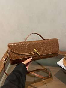 Tas Clutch Wanita Anyaman untuk Acara Malam, Tas Tangan Persegi Panjang dengan Pegangan Atas dan Tali Selempang yang Dapat Dilepas, Tas Bahu Minimalis Bergaya Vintage, Cocok untuk Pesta dan Perjalanan Sehari-hari - Coklat - View 7