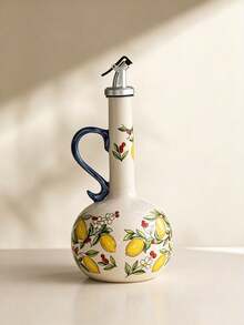 1 pieza Juego de botella de aceite de oliva y frasco de condimentos pintado a mano con diseño de limón y arándano; elegante diseño floral de limón amarillo en cerámica para salsa de soja; ideal para la cocina del hogar como botellas de salsa de soja, vinagre y especias; botella de salsa de soja a prueba de fugas; excelente como regalo - Ver 13