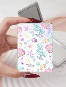 1 pièce Miroir de vanité portable de la série vintage océan, miroir à main pliable léger ultra-fin pratique, en cuir PU durable, convient à de multiples scénarios et à toutes les personnes, miroir rectangulaire à transporter - Multicolore - Voir 9