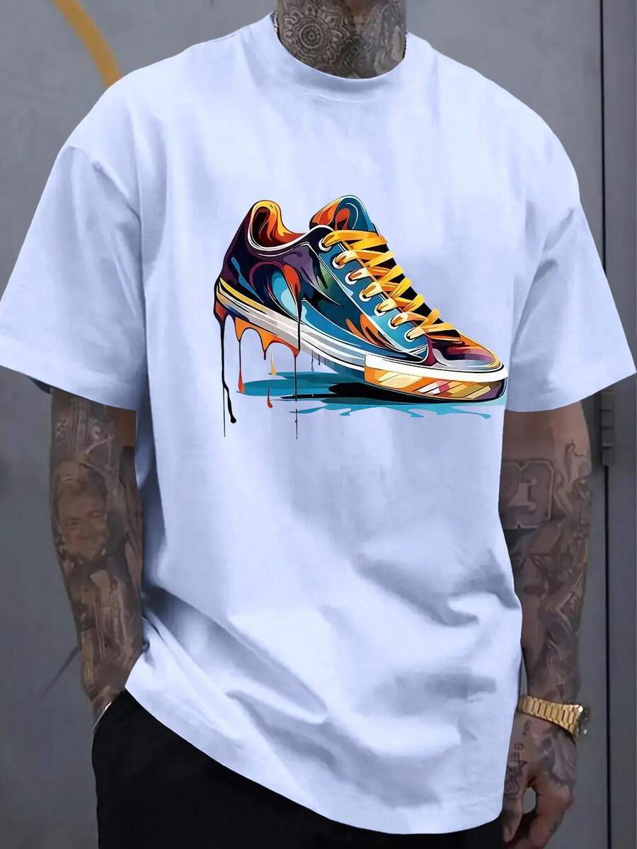 Fashionable Street Style Men's T-Shirt, Combined With Colorful  Design - 白色 - 查看 1
