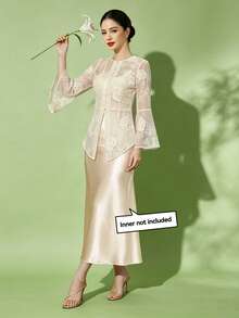1pc Women Long Sleeve Buttoned Blouse, Summer - Champagne - View 6