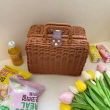 Handwoven Rattan Storage Basket, Multifunctional Desktop Cosmetic Organizer, Wedding Gift & Souvenir Box For Home Bedroom Sundries Arrangement - Brown - View 9