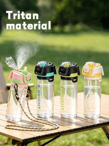 1pc 750ml/26oz New Outdoor Camping Spray Water Bottle, Hidden Handle Design, Large Capacity Dual Drinking Cup, Back To School, First Day Of School - Multicolor - View 2