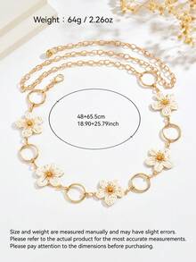 1pc Fashionable Versatile Minimalist Hollow Round Ring 3D Handmade Woven Raffia Asymmetric White Five-Petal Flower Patchwork Waist Chain Body Chain, Creative 3D Flower Round Ring Circular Patchwork Waist Chain For Women's Daily, Vacation, Party Wear - White - View 4