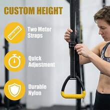 1.5/2.0m Gymnastics Rings Set With Nylon Strap Handles, Pull-Up Resistance Bands, Stretching Rings, Non-Slip Shoulder Straps, Home Gym Fitness Equipment For Home Workout And Strength Training - Multicolor - View 5