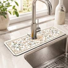 1pc Patterned Non-Slip Diatomaceous Earth Faucet Drain Mat, Quick-Drying Absorbent Sink Splash Guard, Rubber Base, Suitable For Kitchen/Bathroom Faucet - Multicolor - View 3