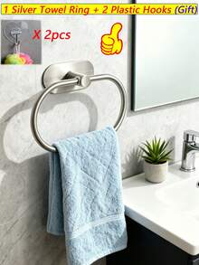 Baofeng 1pc Stainless Steel Towel Rack, Self-Adhesive Bathroom Towel Bar, Towel Ring, Dishcloth Holder, Wall-Mounted Towel Rack, Hand Towel Holder, Bathrobe Hook, Beach Towel Rack, Classic Sink Towel Rack, Bathroom Accessories - Multicolor - View 17