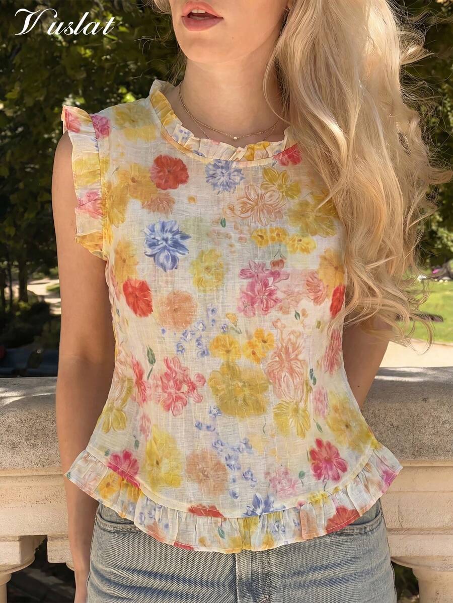 Women's Casual Printed Semi-Sheer Vacation Shirt, Summer - Multicolor - View 1